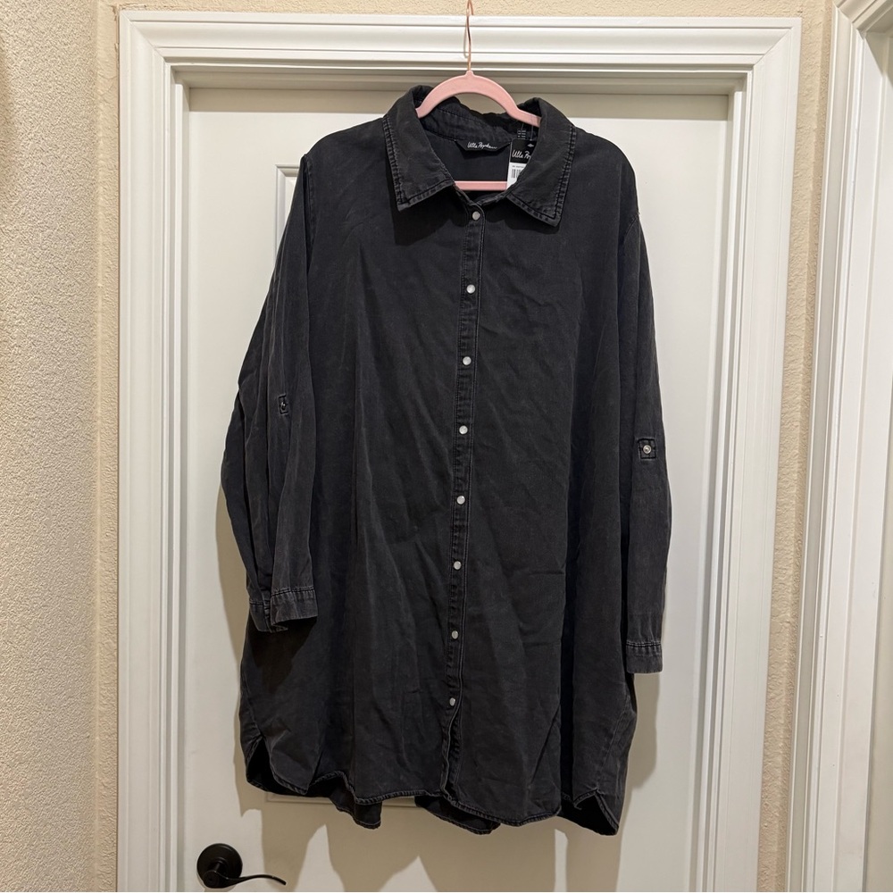 Ulla Popken Denim Button Down Jacket Dark Grey